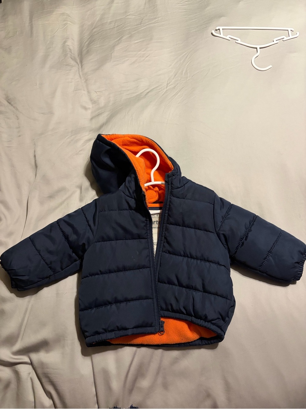 Carter's Navy Puffer Jacket with Orange Fleece Hood Lining